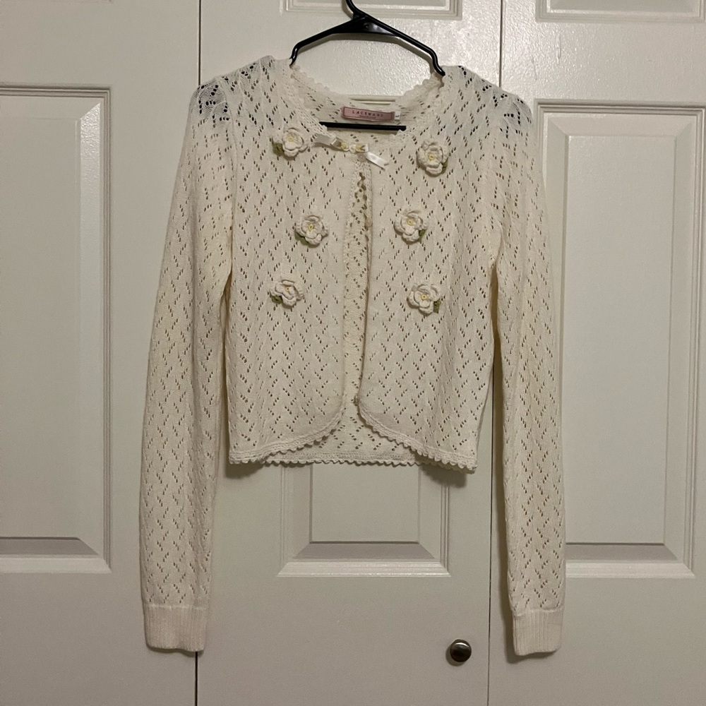 Lacemade Camilla Knit Cardigan with Crochet Flowers in L
